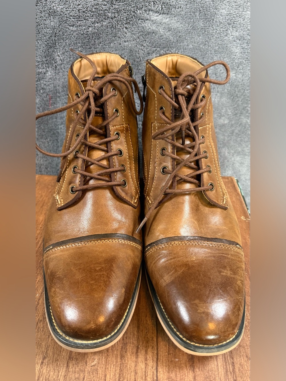 Steve Madden Tan Brown Leather Jeffries JEFR01M1 Lace-Up Boots 10